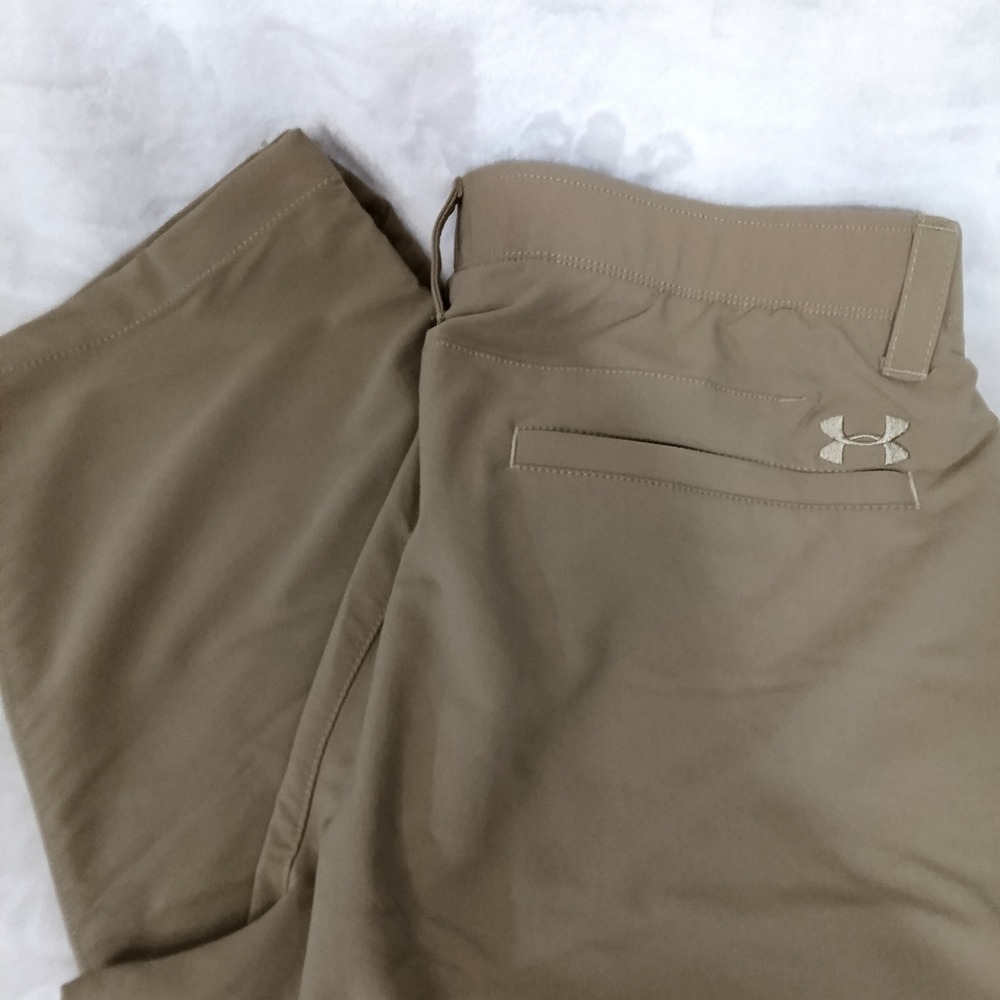 Under Armour Mens Golf Pants Khaki Tan Flat Front Performance Trousers 38/30